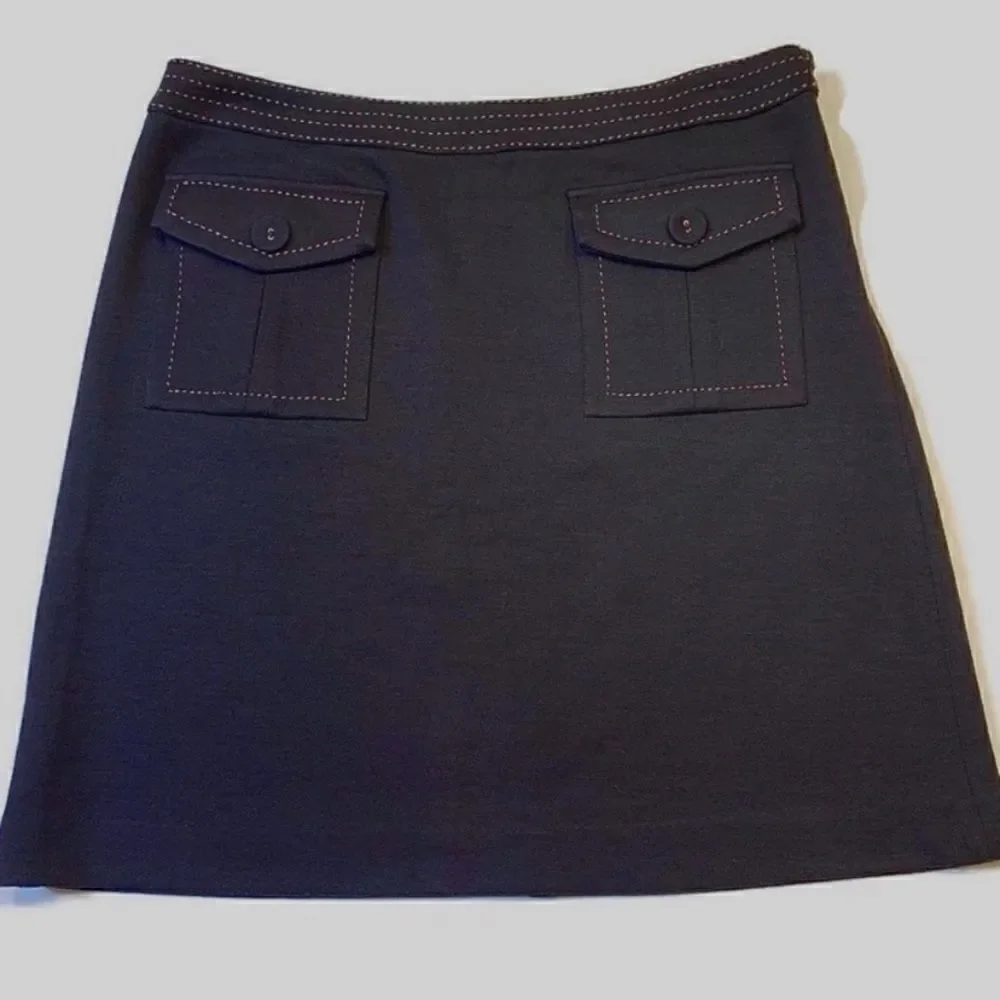 Tory Burch Annabelle Black and Tan whipstitch wool blend skirt